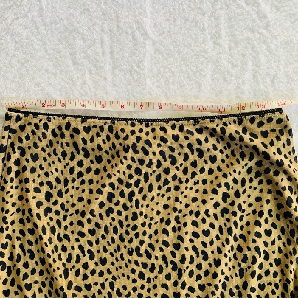 Cheetah Leopard Print Side Slit Tan & Black Stretchy Bodycon Midi Skirt | Large - Picture 4 of 6